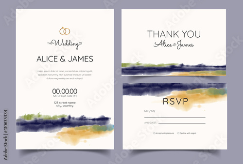 wedding invitation cards with pine forest landscape watercolor