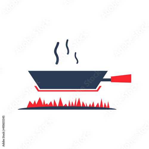 Cook food Icon. Boiling on fire, cook food menu, cook with fire icon. vector, illustrator, flat style icon with black shape, two color, color circle and gradient shape.
