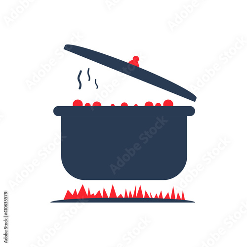 Cook food Icon. Boiling on fire, cook food menu, cook with fire icon. vector, illustrator, flat style icon with black shape, two color, color circle and gradient shape.