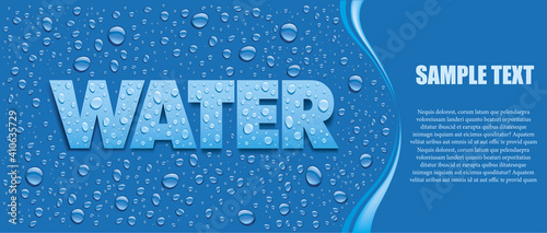 blue background with many fresh water drops and place for text