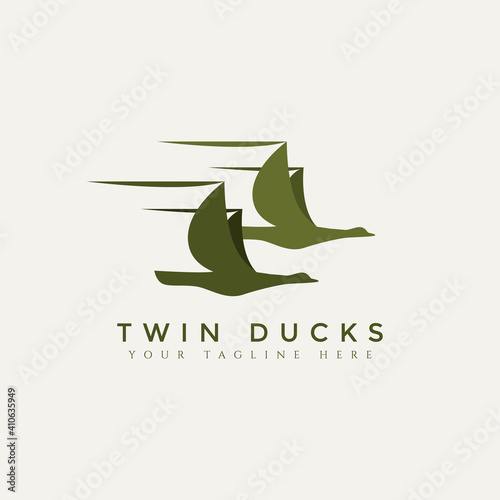 twin ducks minimalist logo template vector illustration design. simple modern travel, expedition, and hunting logo concept
