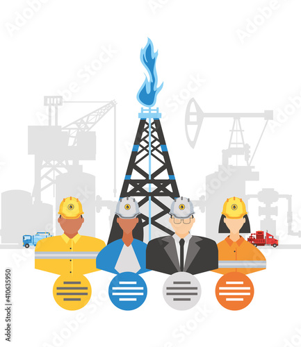 fracking oil tower rig industry and workers characters