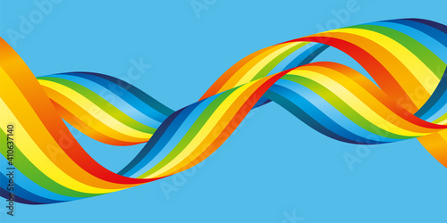 Illustration with abstract rainbow in blue sky.