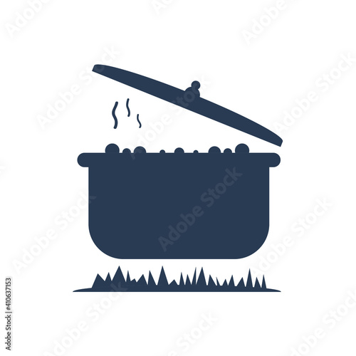 Cook food Icon. Boiling on fire, cook food menu, cook with fire icon. vector, illustrator, flat style icon with black shape, two color, color circle and gradient shape.