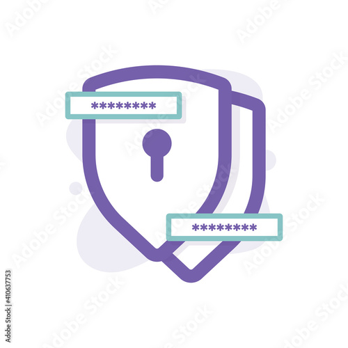 a concept of dual protection or security icon, two authentication. illustration of a shield, password, and keyhole symbol. flat style. vector design element