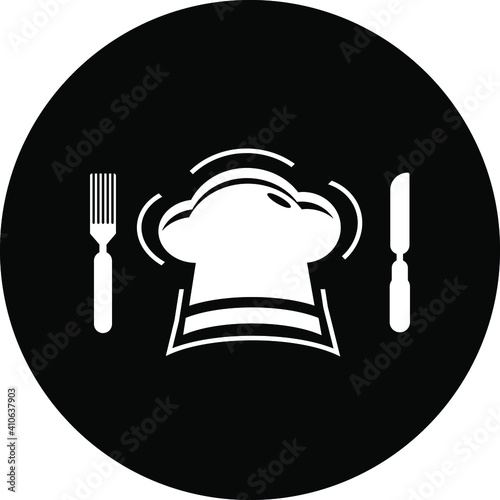 Restaurant icon. Chef hat, food eating icon. vector, flat style, two color, black shape icon