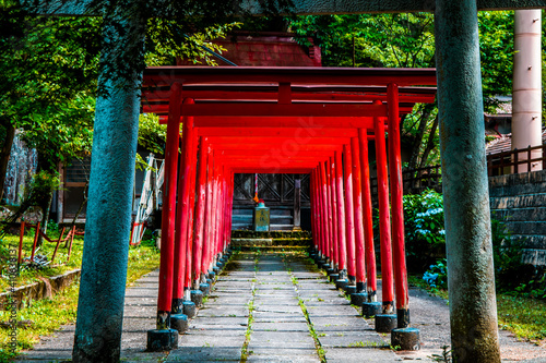 Several Torii Gates in front of praying altar in Takayama, Japan