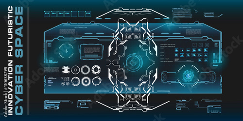 Holographic panel with automatic targeting target. Telescopic sight with virtual display and user interface HUD, GUI, UI. Target screen for video games