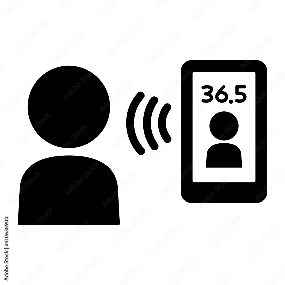 スマホ型の非接触検温器で体温測定をする人物アイコン ピクトグラム 平熱 Temperature Measurement Non Contact Icon Stock Vector Adobe Stock
