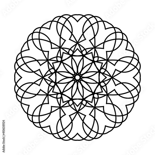 Round-shaped black ornament. It can be used for decorating of wedding invitations, greeting cards, design for clothes.