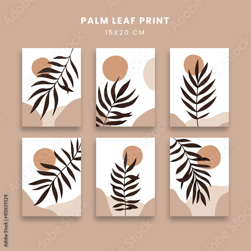 Abstract posters set with geometric elements and leaves on white background. Abstraction nordic paint print. Scandinavian style. Abstract contemporary modern trendy vector illustration. Boho Art