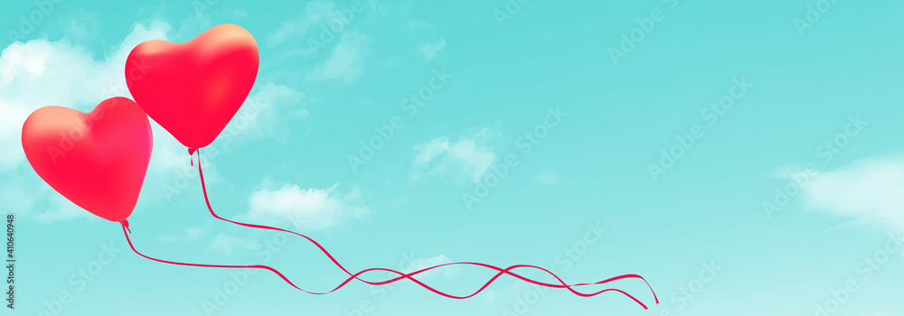 heart red balloon in the sky, vector illustration, landscape, web ...