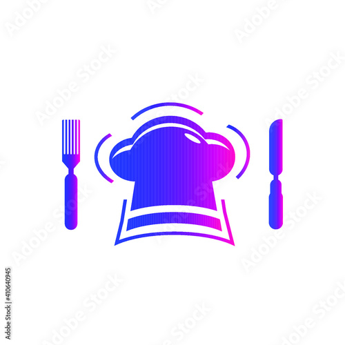 Restaurant icon. Chef hat, food eating icon. vector, flat style, two color, black shape icon