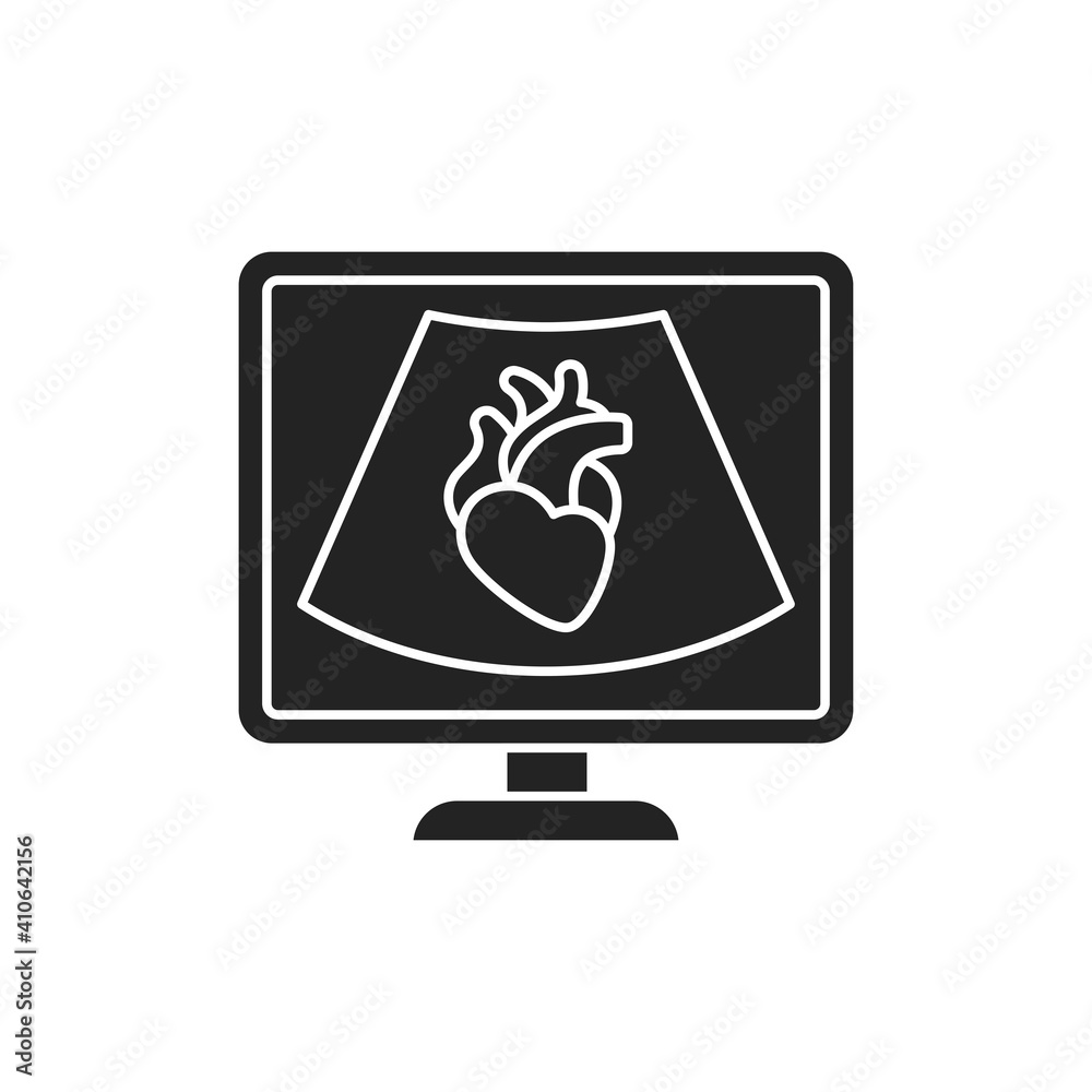 Echocardiogram machine black glyph icon. Medical and scientific concept. Pictogram for web, mobile app, promo. Echocardiogram machine black glyph icon. Medical and scientific concept. Pictogram for web, mobile app, promo.