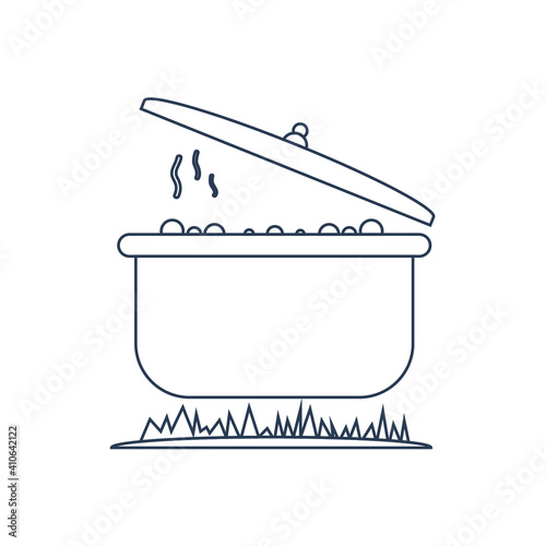 Cook food Icon. Boiling on fire, cook food menu, cook with fire icon. vector, illustrator, flat style icon with black shape, two color, color circle and gradient shape.