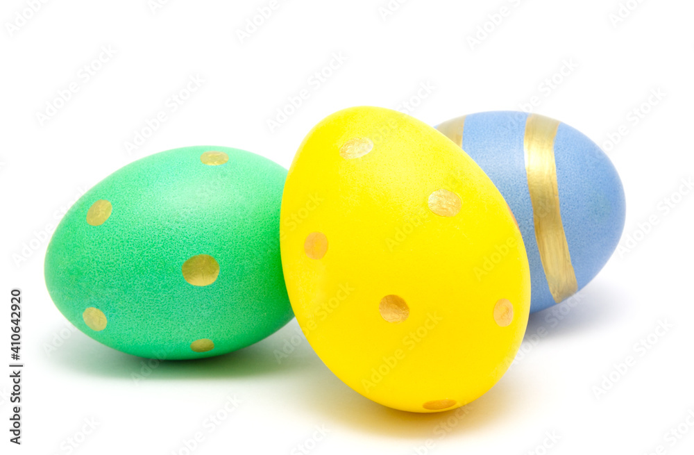 Colorful perfect handmade painted easter eggs isolated on a white background - obrazy, fototapety, plakaty 