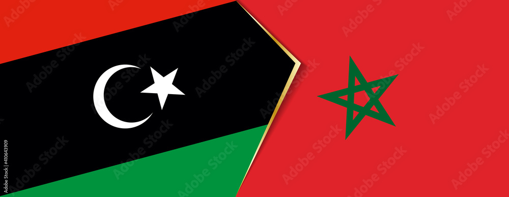 Libya and Morocco flags, two vector flags. Libya and Morocco flags, two vector flags.