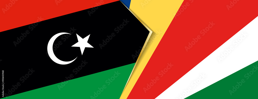 Libya and Seychelles flags, two vector flags.