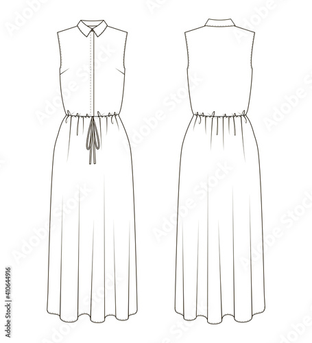 Fashion technical drawing of sleeveless dress