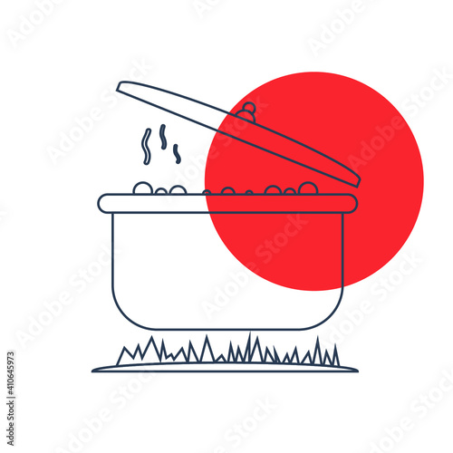 Cook food Icon. Boiling on fire, cook food menu, cook with fire icon. vector, illustrator, flat style icon with black shape, two color, color circle and gradient shape.