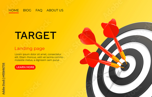Target landing page, banner business 3d icon. Vector