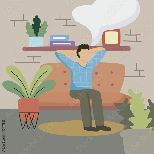 man dreaming in the sofa livingroom scene