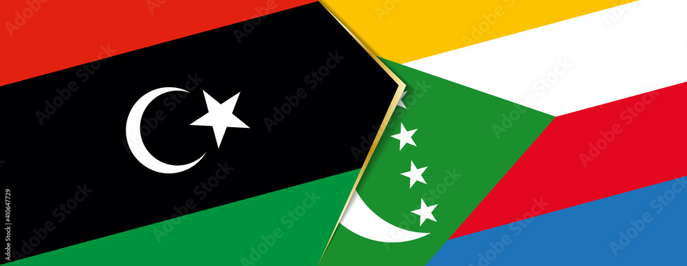 Libya and Comoros flags, two vector flags. Libya and Comoros flags, two vector flags.