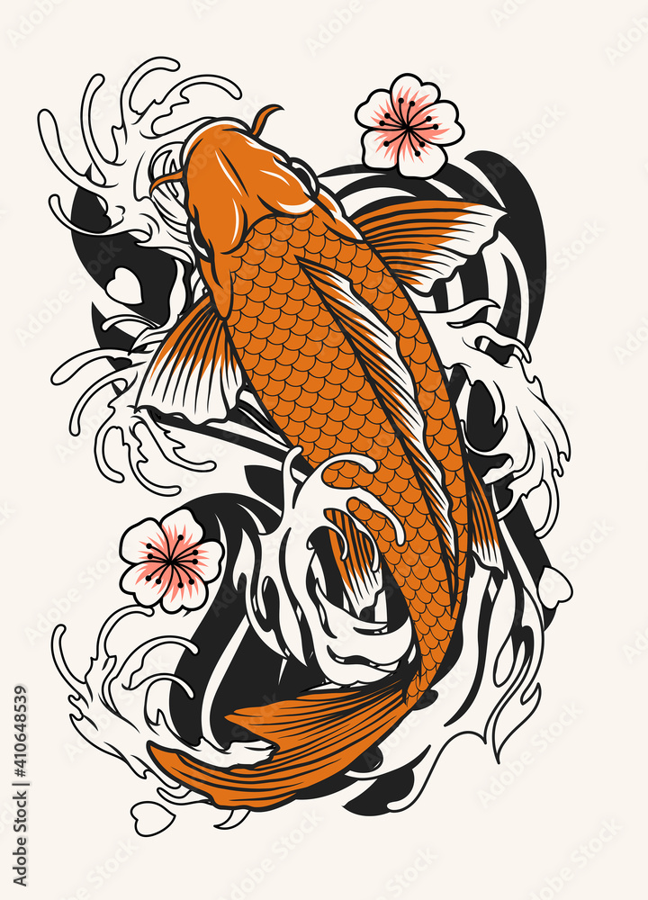 koi fish tattoo design Векторный объект Stock