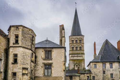  View on the bell tower of Notre Dame church, in the cluniac priory of La Charité sur Loire, located in Burgundy, France photo