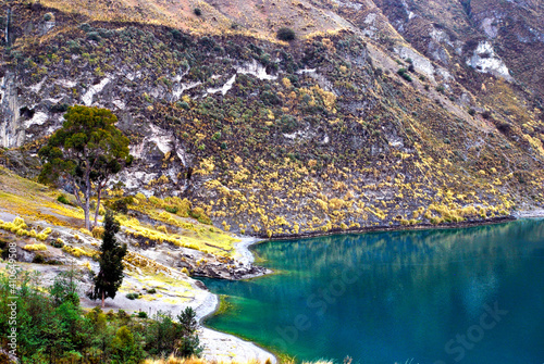 View of Quilotoa a   water-filled crater lake and the most western volcano in the Ecuadorian Andes