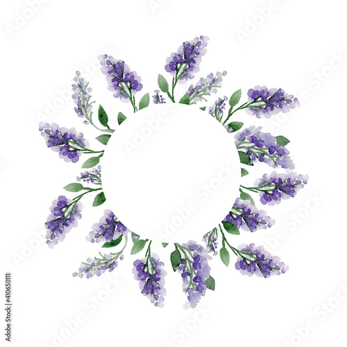 Wreath with watercolour lilac for wedding invitation and cards