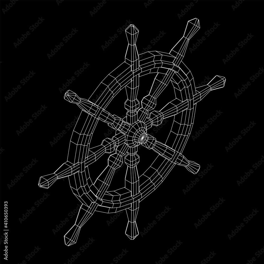 Ship steering wheel. Marine rudder. Wireframe low poly mesh vector illustration. Ship steering wheel. Marine rudder. Wireframe low poly mesh vector illustration.