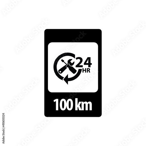 Road sign black 24 hours service cars vector icons