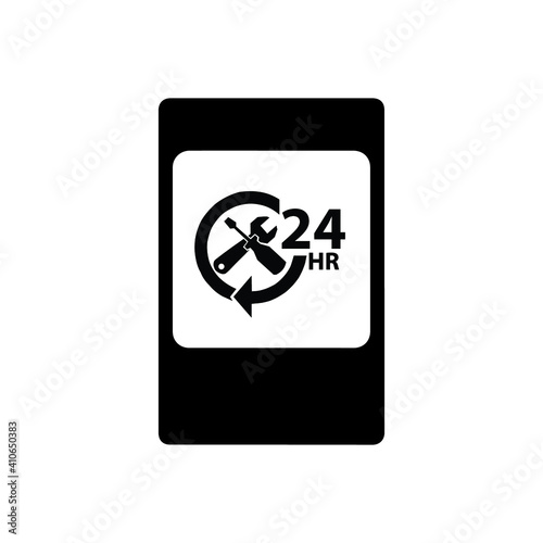 Road sign black 24 hours service cars vector icons