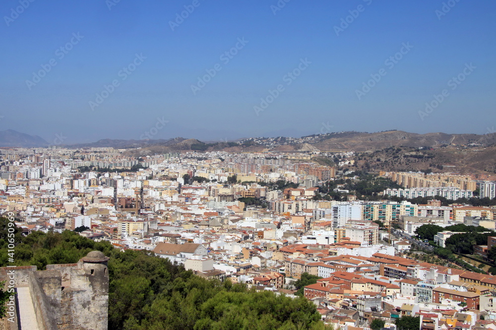 View of modern Malaga from the height of the ancient fortress of Alcazaba