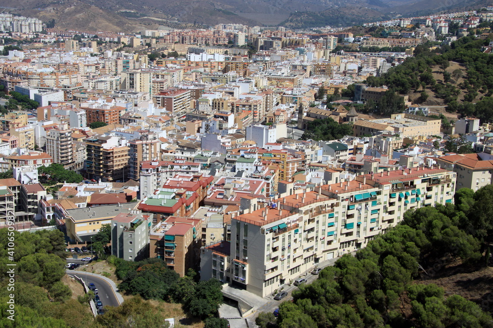 View of modern Malaga from the height of the ancient fortress of Alcazaba