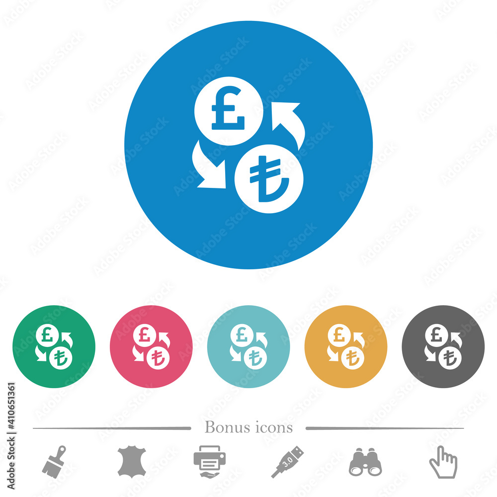 Pound Lira money exchange flat round icons Pound Lira money exchange flat round icons