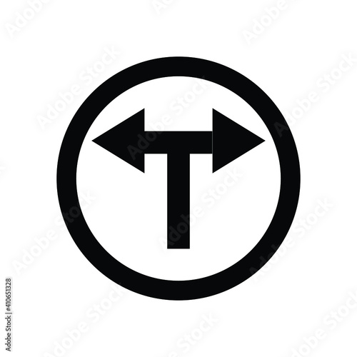Road sign black turn right and left vector icons
