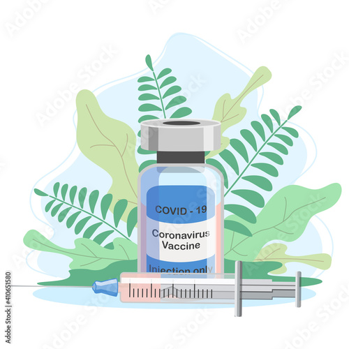 Covid-19 Coronavirus concept. vaccine vial and syringe. pandemic covid-19 outbreak. isolated icon. flat