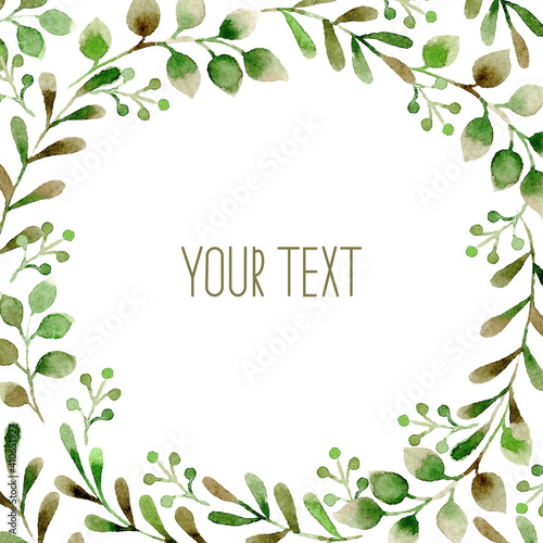 Wreath with Watercolour greenery leafs for spring and summer cards