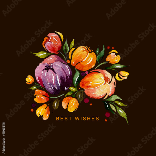 Watercolour colourful tulips for invitation cards