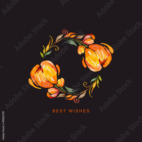 Watercolour colourful wreath of tulips