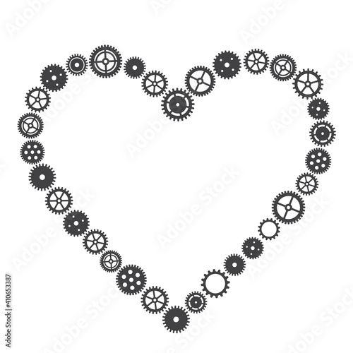 Heart of cogwheels gears. Mechanical silhouette of human heart.