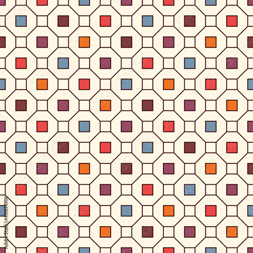 Repeated bright squares abstract background. Minimalist seamless pattern with geometric ornament. Checkered wallpaper.