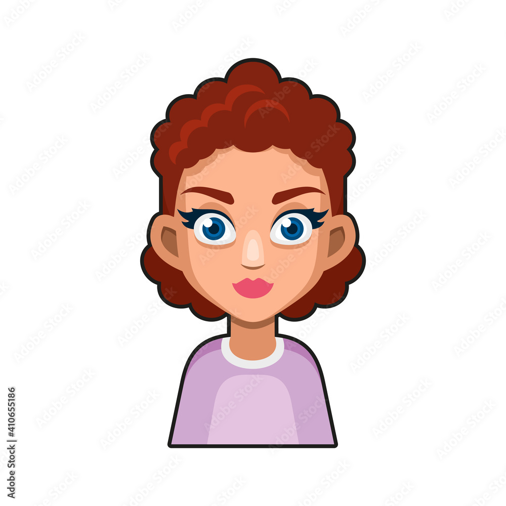 Cute Beautiful Girl Avatar Character. Young Woman Cartoon Style Userpic Icon