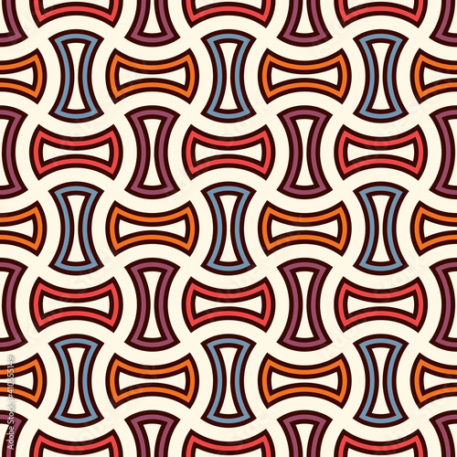 Apple core quilts texture. Bow tie motif. Seamless surface pattern design with interlocking axehead figures.