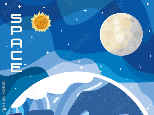 space earth planet surface moon and sun solar system