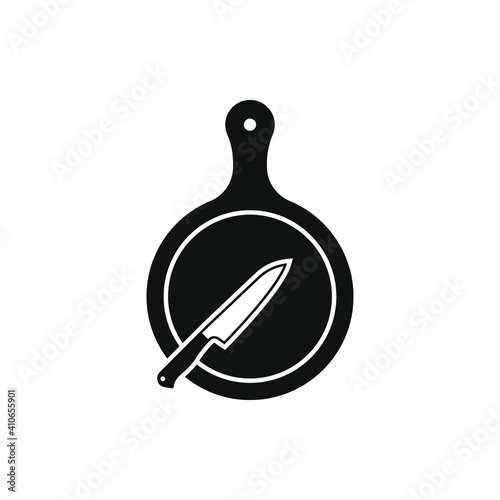 Cutting board with knife flat icon isolated on white background. Vector illustration