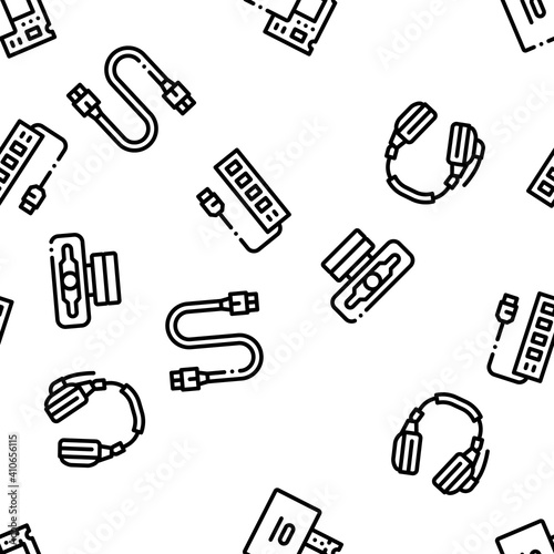 Computer Technology Seamless Pattern Vector Thin Line. Illustrations