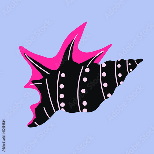 vector illustration - Aporrhais pespelecani shape seashell sticker. Clamshell. Marine life of the coast in summer. Isolated on a white background. Modern palette style flat
